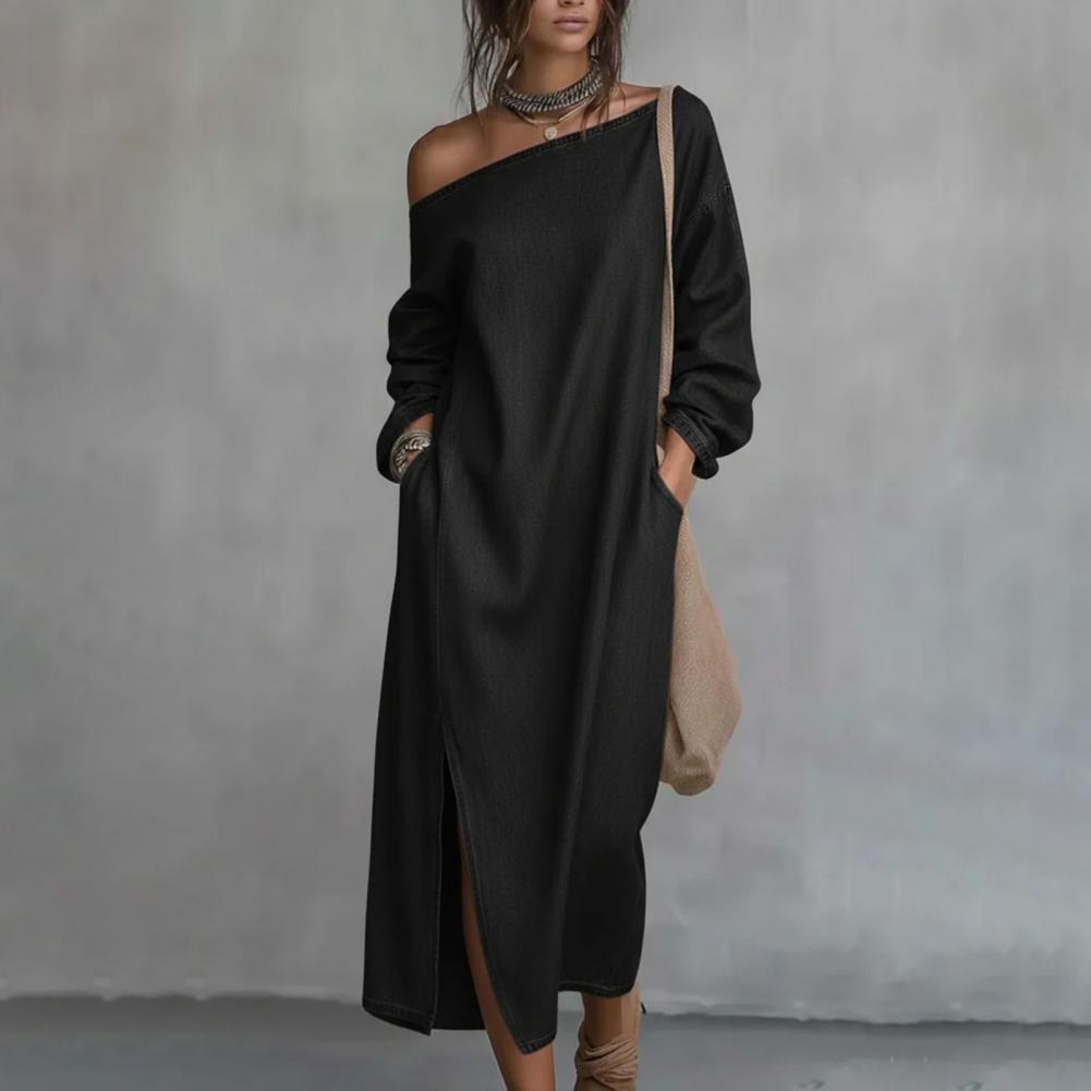 Linen Dress Wrap - Abito lungo monospalla da donna a